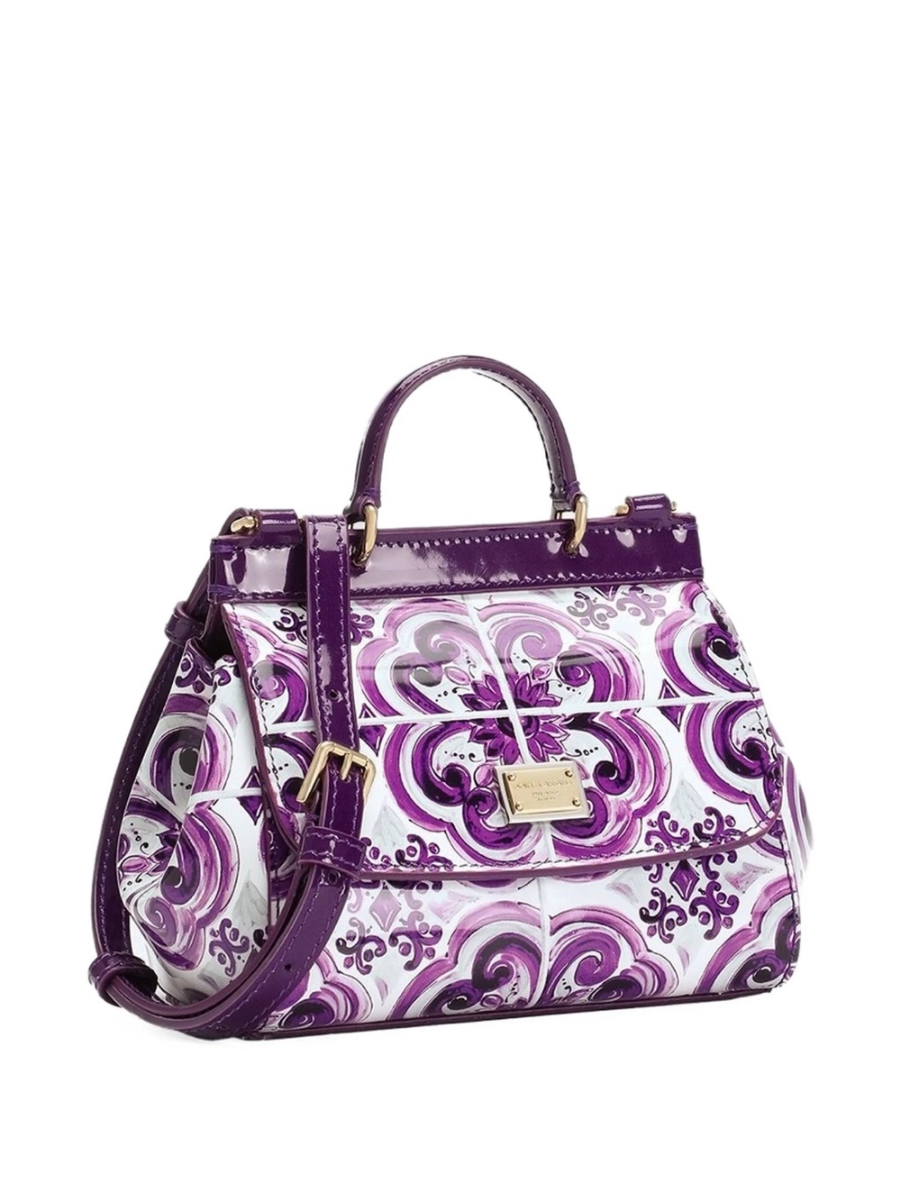 Mini Dolce & Gabbana Purple Floral Print Top-Handle Satchel